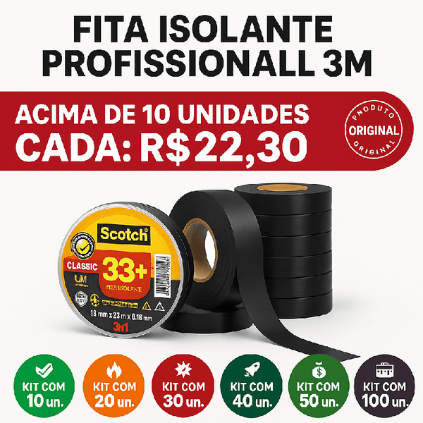 Fita Isolante Scotch™ 33+ 20 Mts- Ideal Para Construtoras e Instaladores ! 