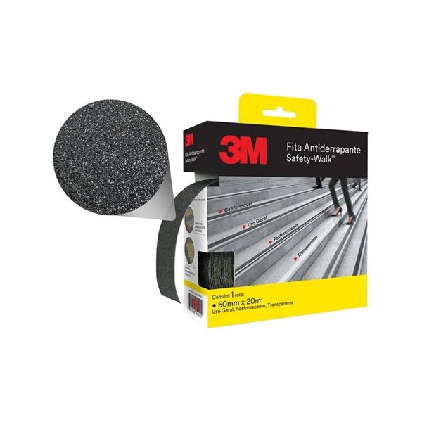 Fita antiderrapante rampa escada piso 50mm 20m preto 3m