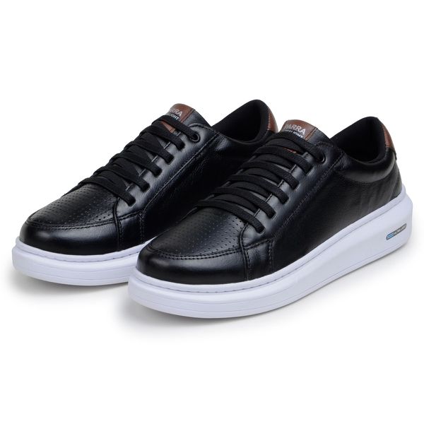 Sapatenis Masculino Leve Confortável Em Couro 100% Legitimo Parra Boots- Preto/Branco