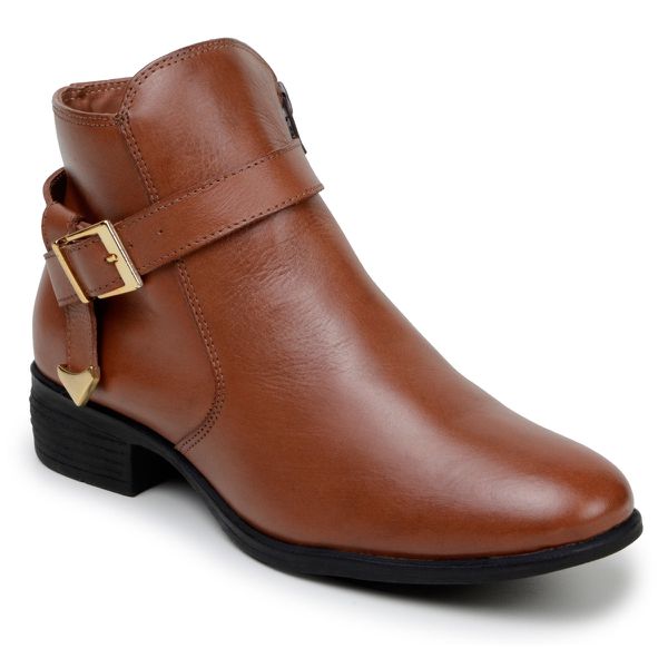 Bota Feminina Chelsea Com Fivela Lateral Cano Curto Couro 100% Legítimo
