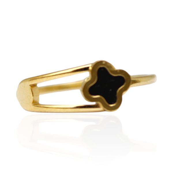Anel Dois Fios com Trevo Preto Semijoia Aço Inox Dourado