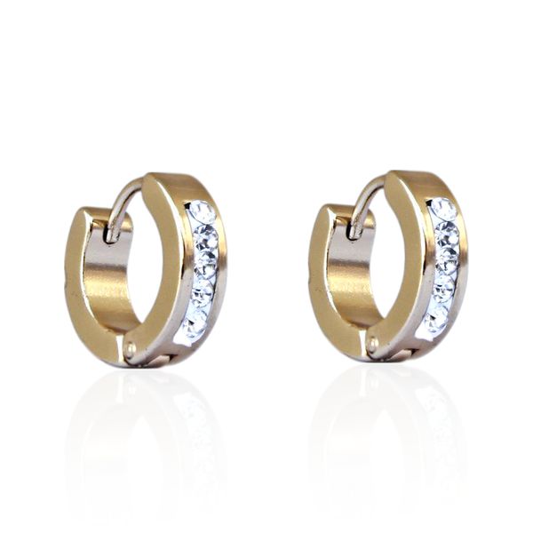 Brinco Pequena Argola com Zircônias Aço Inoxidável Dourado