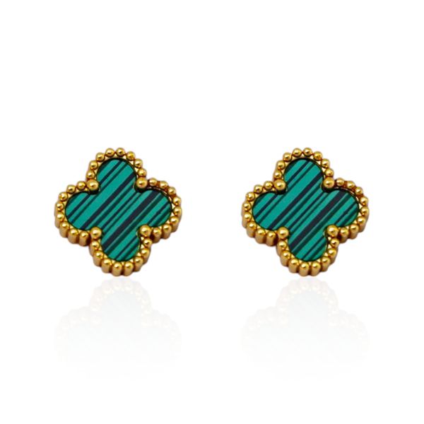 Brinco Trevo Verde Aço Inoxidável Dourado