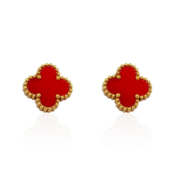 Brinco Trevo Vermelho Aço Inoxidável Dourado