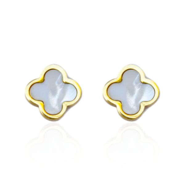 Brinco Trevo Branco Liso Aço Inoxidável Dourado