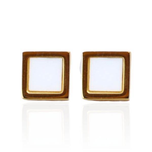 Brinco Quadrado Branco Aço Inoxidável Dourado 