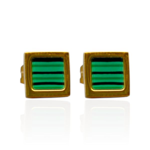 Brinco Quadrado Verde Aço Inoxidável Dourado