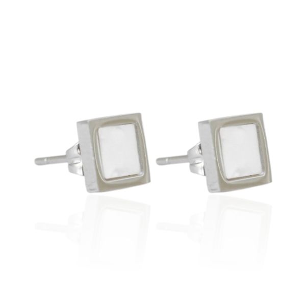 Brinco Quadrado Branco Aço Inoxidável