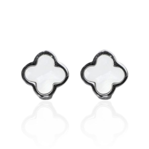 Brinco Mini Trevo Branco Aço Inoxidável 