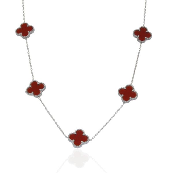 Colar Trevo Grande Vermelho Aço Inoxidável 