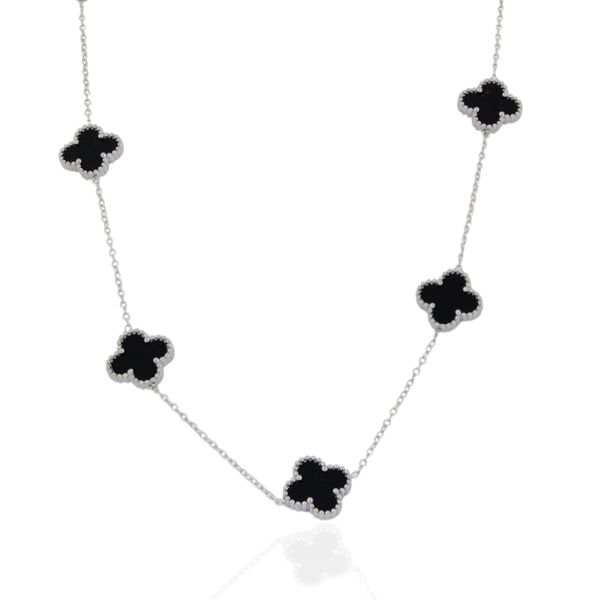 Colar Trevo Grande Preto Aço Inoxidável 