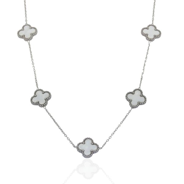 Colar Trevo Grande Branco Aço Inoxidável 