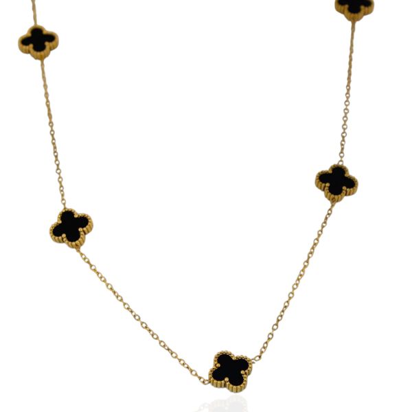 Colar Trevo Preto Aço Inoxidável Dourado