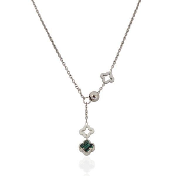 Colar Gravata com Trevos Verde Aço Inoxidável 