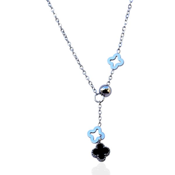 Colar Gravata com Trevos Preto Aço Inoxidável 