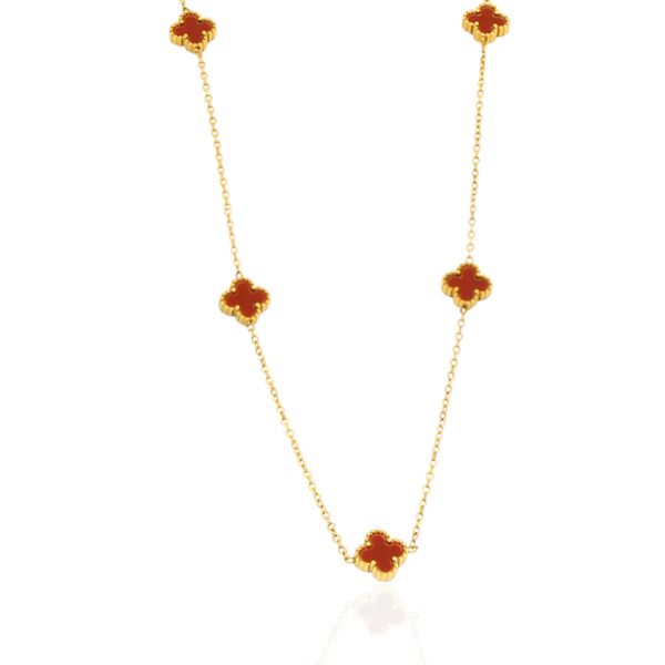 Colar Mini Trevos Vermelho Aço Inoxidável Dourado