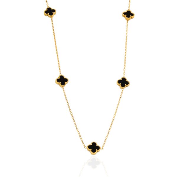 Colar Mini Trevos Preto Aço Inoxidável Dourado 