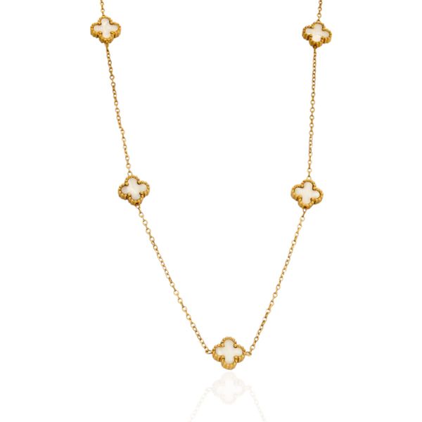 Colar Mini Trevos Branco Aço Inoxidável Dourado 