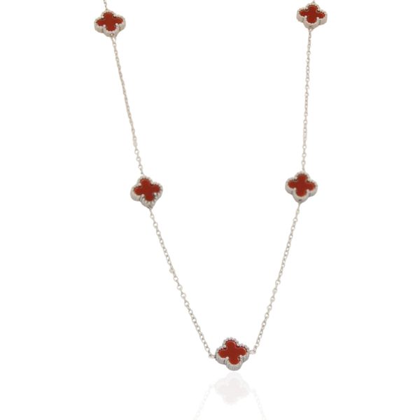 Colar Mini Trevos Vermelho Aço Inoxidável 