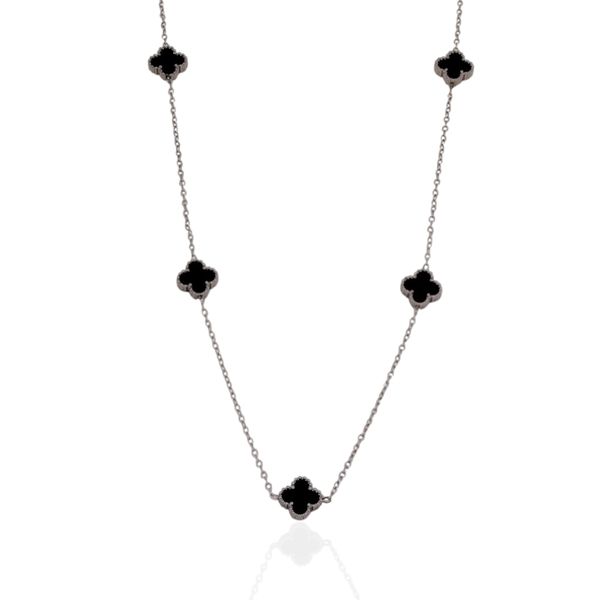 Colar Mini Trevos Preto Aço Inoxidável