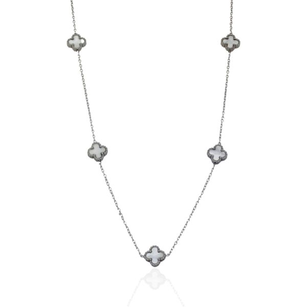 Colar Mini Trevos Branco Aço Inoxidável 