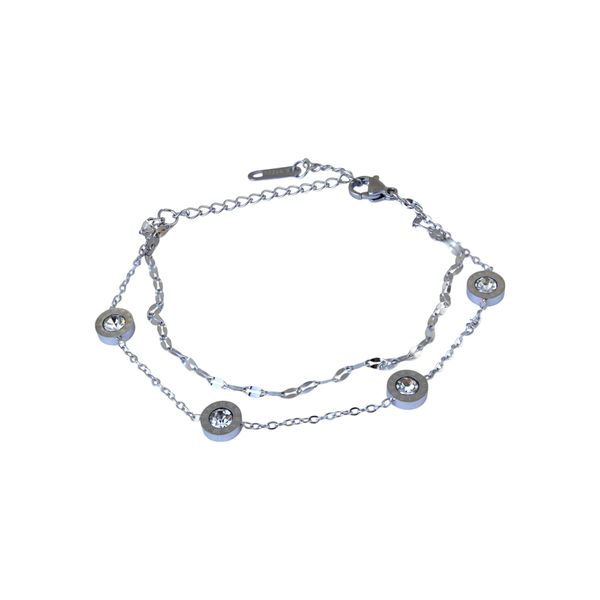 Pulseira Dois Fios com Zircônias Inspiração Bvlgari Aço Inoxidável