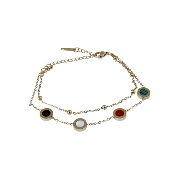 Pulseira Dois Fios com Esferas Inspiração Bvlgari Aço Inoxidável Dourado