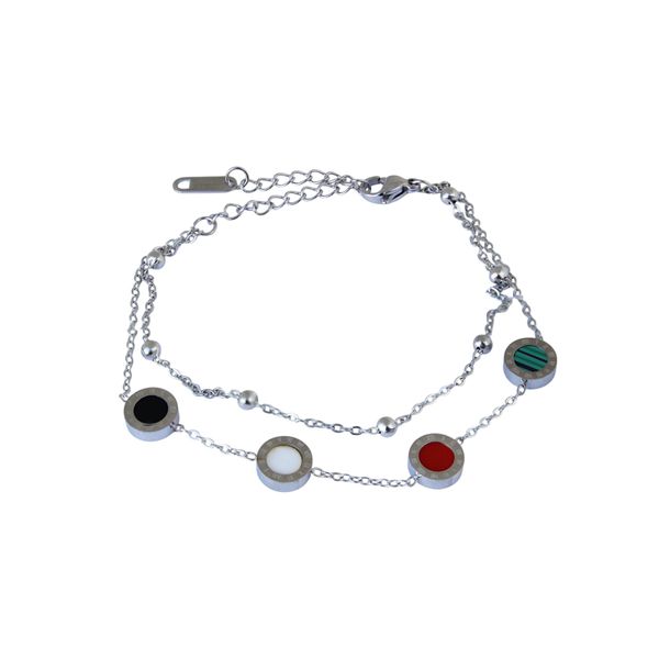 Pulseira Dois Fios com Esferas Inspiração Bvlgari Aço Inoxidável