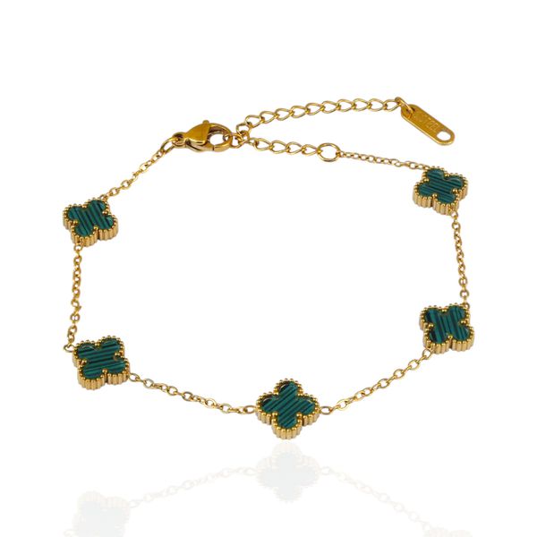 Pulseira Mini Trevo Verde Aço Inoxidável Dourado