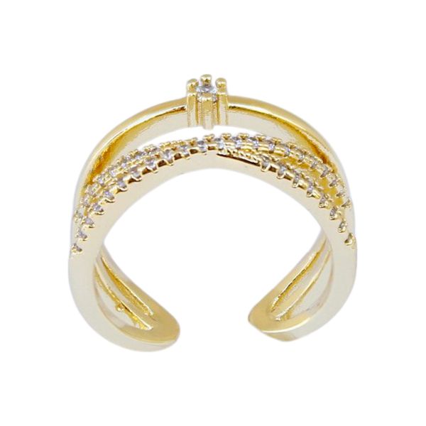 Anel Ajustável Entrelaço com Zircônias Semijoia Banho de Ouro 18K