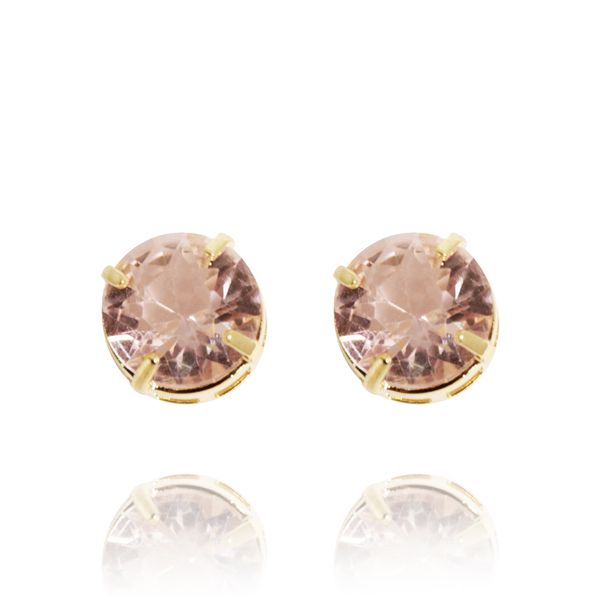 Brinco Grande Ponto De Luz Redondo Semijoia Banho De Ouro 18k Zircônia Rosa