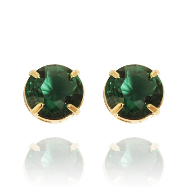 Brinco Grande Ponto De Luz Redondo Semijoia Banho De Ouro 18k Zircônia Verde Esmeralda