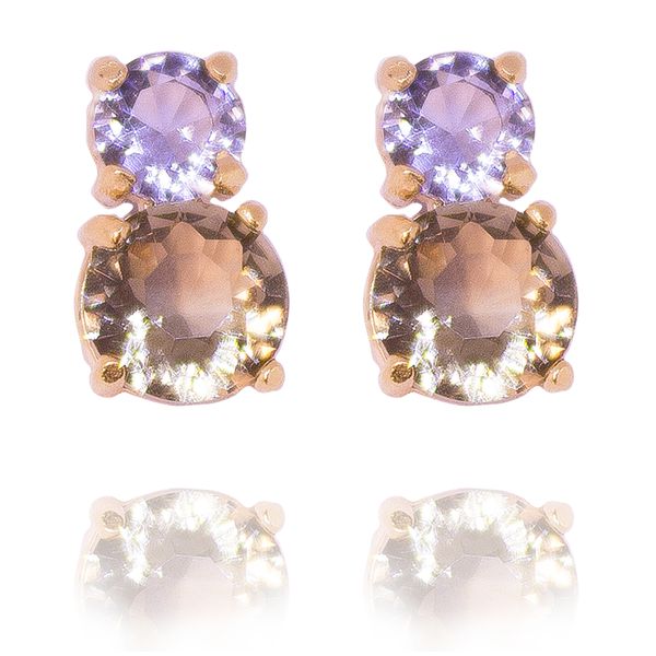 Brinco Redondo Semijoia Banho De Ouro 18k Zirconia Fumê Base Redonda De Zirconia Incolor