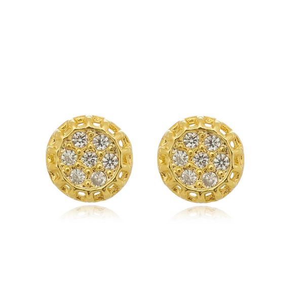 Brinco Pequeno Redondo Vazado Com Zircônia Incolor Semijoia Banho De Ouro 18k