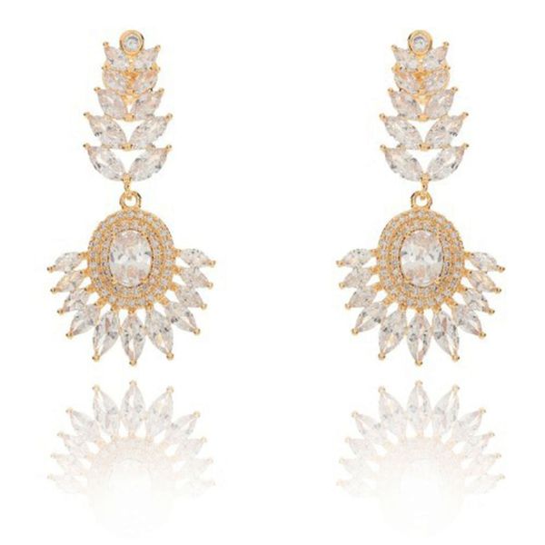 Brinco Festa Folhas e Coroa De Zircônias Cravejadas By Kumbayá Joias