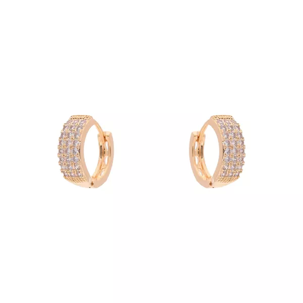 Brinco Argola 3 Fileiras de Zircônias com Gotas Vazadas Semijoia Banho de Ouro 18K