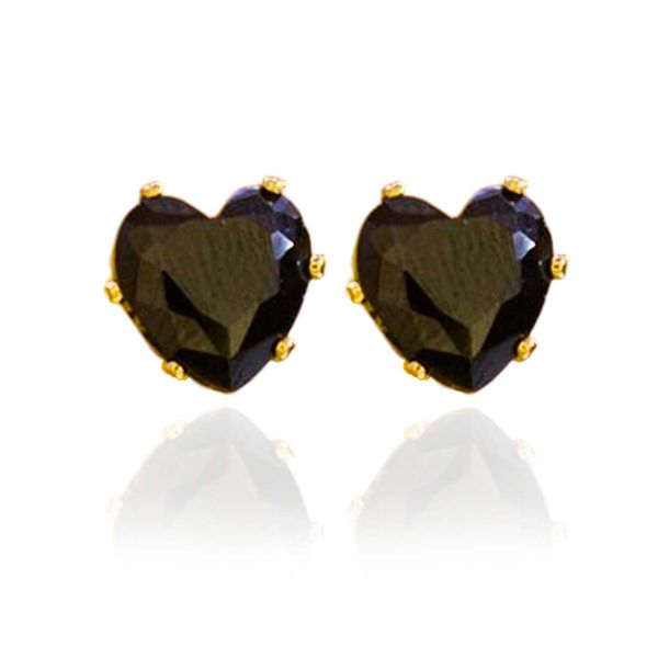 Brinco Coração de Zircônia Preta Banhado a Ouro 18K
