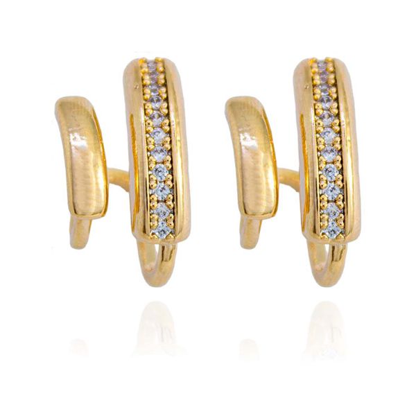 Brinco Ear Cuff Dois Fios com Zircônias Banho de Ouro 18K