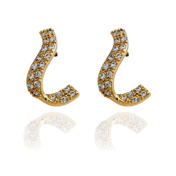 Brinco Sinuoso Cravejado Banho de Ouro 18K