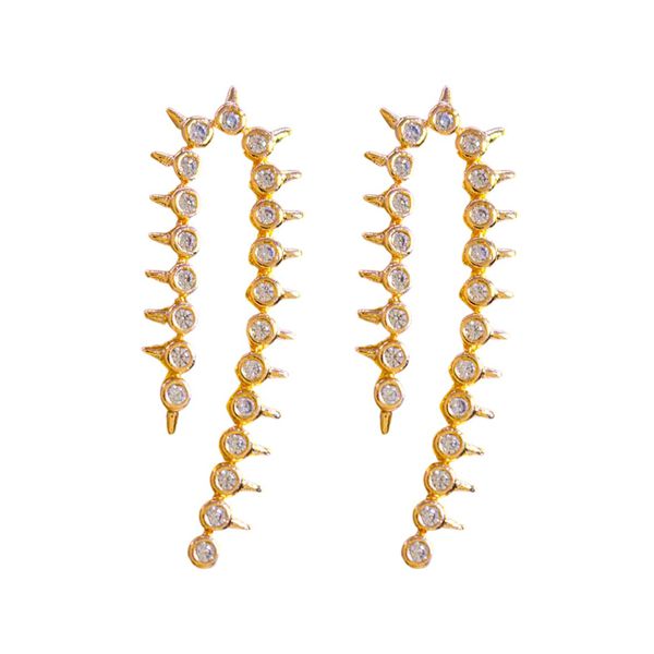 Brinco Zircônias e Spikes Banho de Ouro 18K
