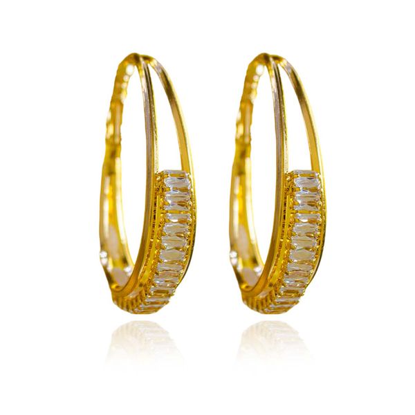 Brinco Argola Grande Oval com Zircônias Riviera Banho de Ouro 18K