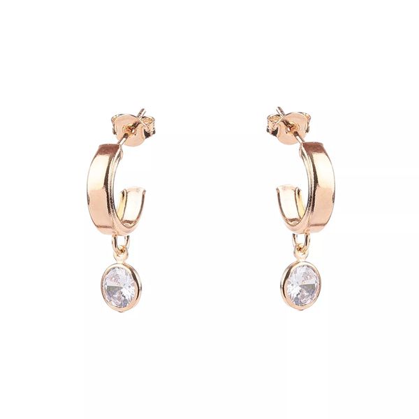 Brinco Argola com Pingente Ponto de Luz Zircônia Semijoia Banho de Ouro 18K