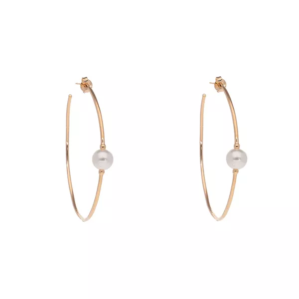 Brinco Meia Argola Grande com PérolaSemijoia Banho de Ouro 18K 