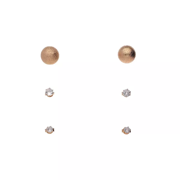 Brinco Trio Esfera Texturizada Com Dois Ponto De Luz Semijoia Banho De Ouro 18k