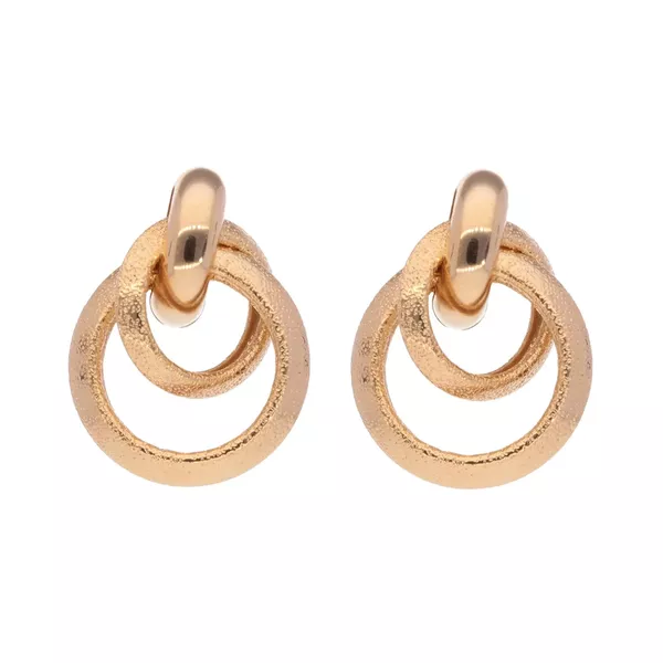 Brinco Círculos Entrelaçados Texturizados Semijoia Banho de Ouro 18K 