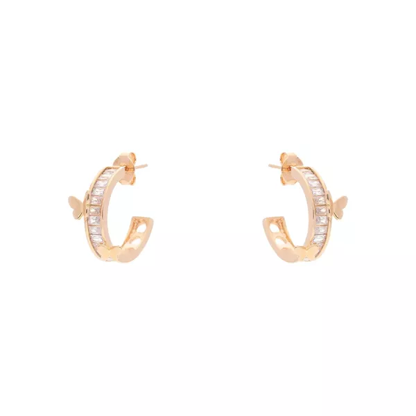 Brinco Meia Argola Zircônias Incolores e Borboletas by Kumbayá Joias 