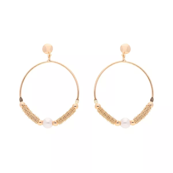 Brinco Círculo Vazado Pérola com Trançados by Kumbayá Joias 