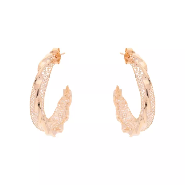 Brinco Meia Argola Dupla Trançada e Malha de Zircônias by Kumbayá Joias 