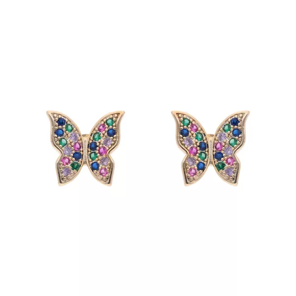 Brinco Borboleta Com Zircônias Coloridas By Kumbayá Joias