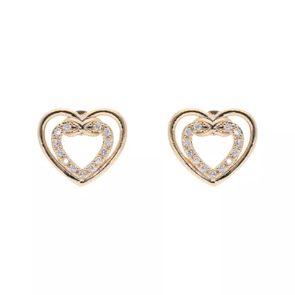 Brinco Coração Duplo Vazado com Zircônias by Kumbayá Joias 